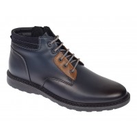 Ghete piele naturala barbati imblanite cu siret si fermoar Corsa Blue GKR3XBL